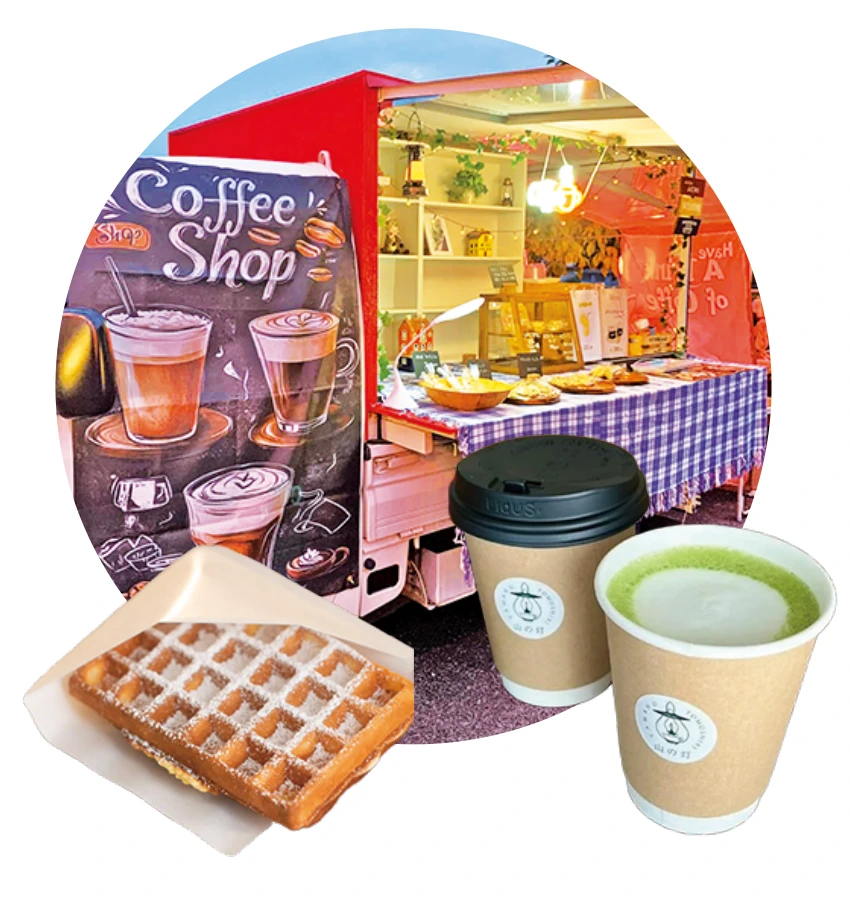 コーヒーショップとワッフル、ドリンク